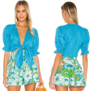 NWT FAITHFULL THE BRAND Jamais Top in Plain Blue Topaz